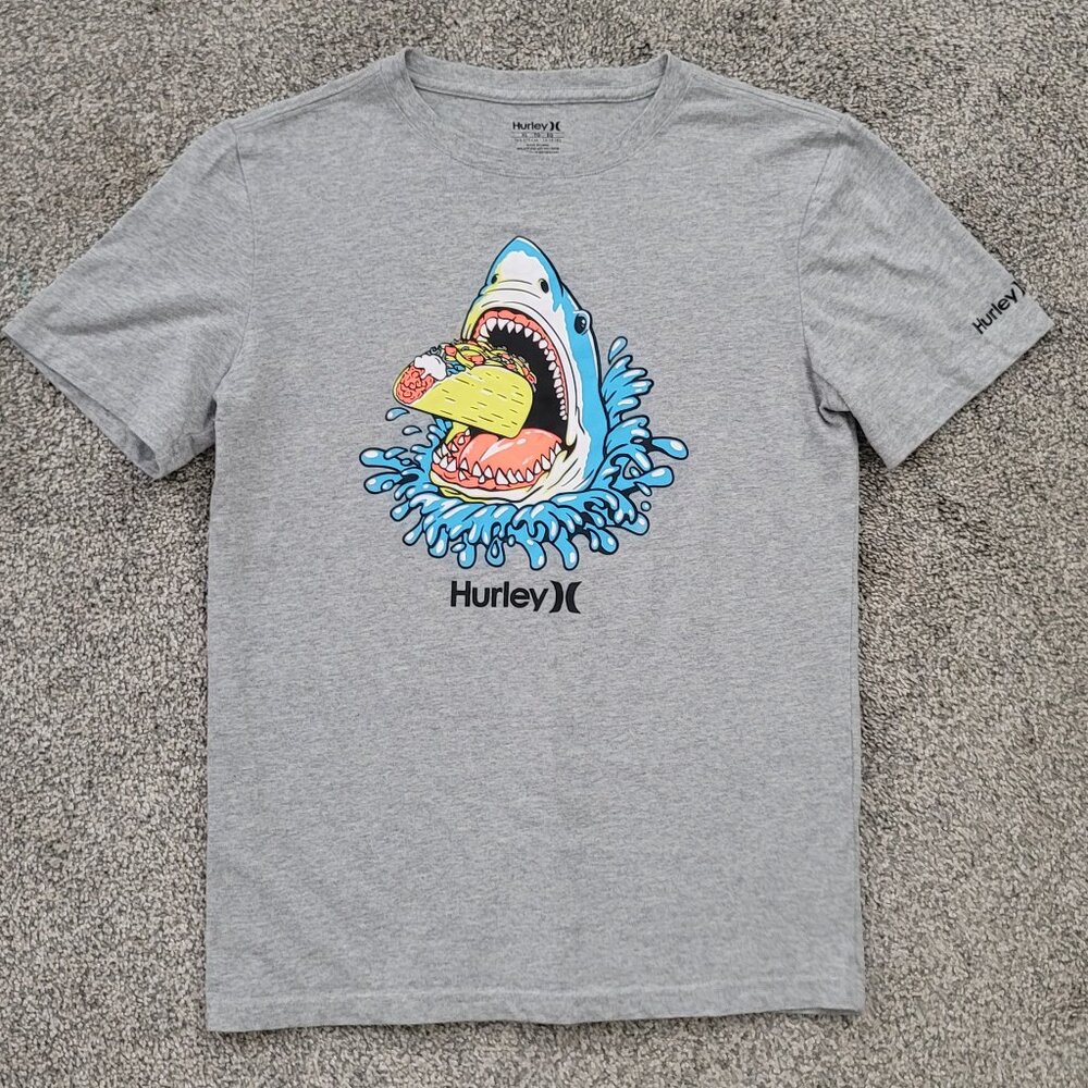 Boys Grey Hurley Shark Taco T-shirt XL 13-15 Years